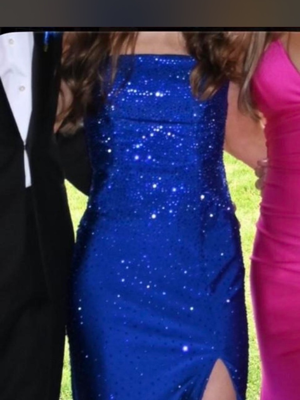Faviana Blue Sequin Strapless Cocktail Dress